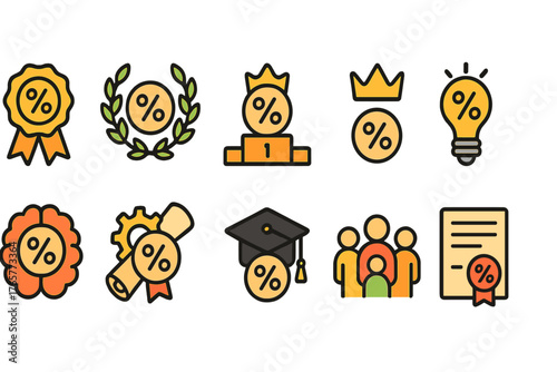 Set of Colorful Icons with Percentage Symbol