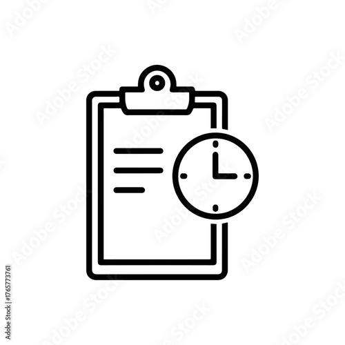 Time management and scheduling icon, clipboard with clock, deadline planning, task organization, appointment reminder, productivity symbol
