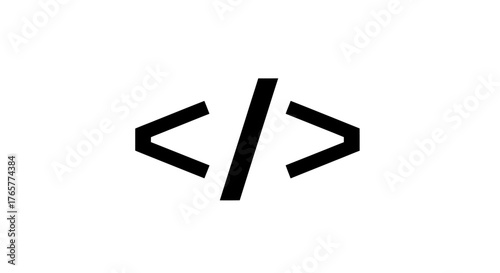 A black stylized coding symbol on a white background, representing code brackets