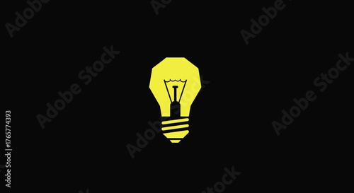 Yellow lightbulb icon on black background, with geometric shape and filament detail