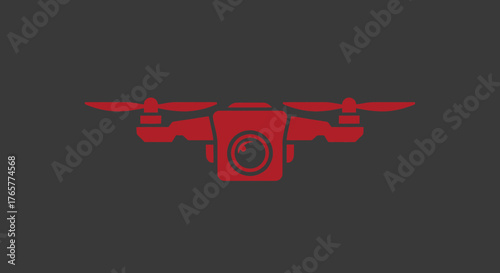 A red drone icon with four propellers and a central camera on a gray background