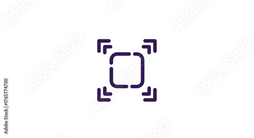 A purple outline of a square shape with arrows pointing outwards at each corner, set against white