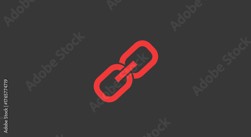 A red stylized link icon on a dark gray background, representing connection