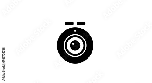 A black and white, simplified illustration of a webcam centered on a white background