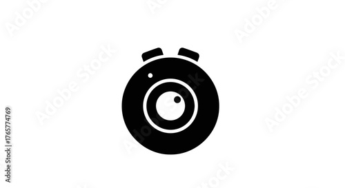 A simple, stylized black webcam icon with a centered lens on a white background