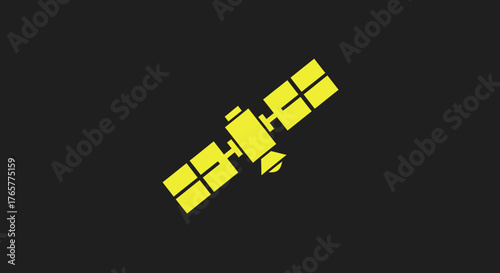 Yellow geometric satellite illustration against a black background