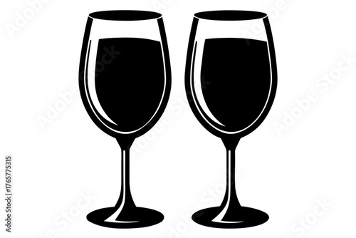 Two wine glass cheers silhouette vector, glass champagne black symbol
