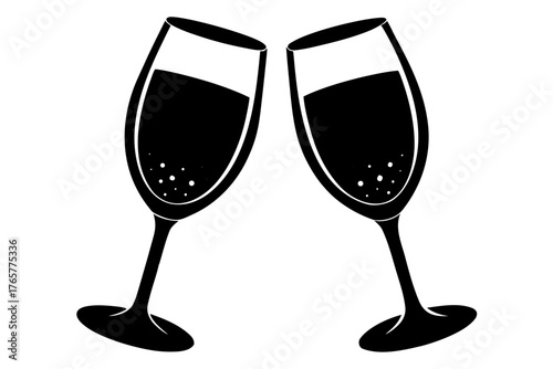 Two wine glass cheers silhouette vector, glass champagne black symbol

