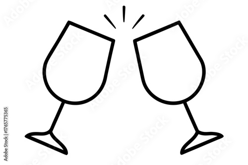 Champagne bottle and glasses outline on a white background