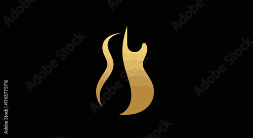 Golden guitar outline on a black background. The design features a guitar silhouette