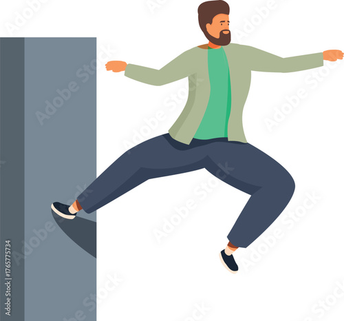 Young man practicing parkour, jumping over a wall