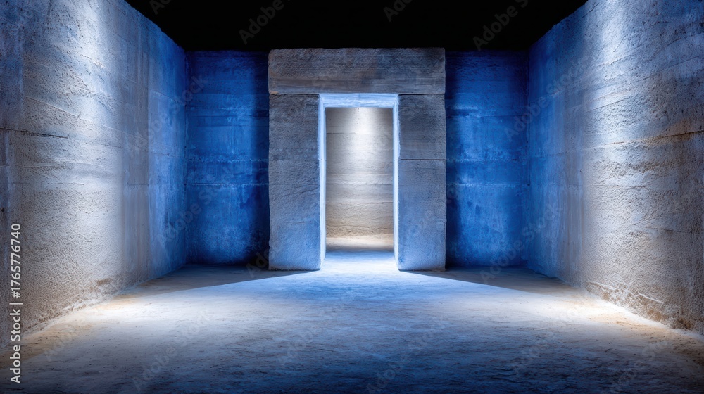 Fototapeta premium Narrow room light through doorway interior view narrow room bright illumination emanating from open doorway