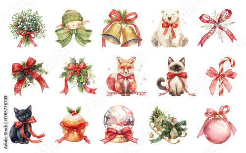 PNG Charming festive watercolor illustrations, element set on transparent background © Rawpixel.com