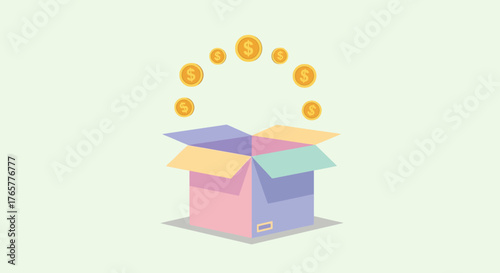 Box of coins representing wealth and financial success.