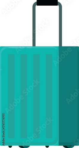Stylish turquoise rolling suitcase packed and ready for a relaxing vacation getaway
