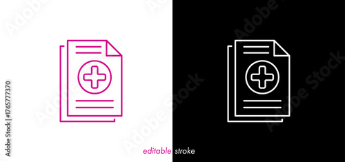 Editable stroke medical letter, document health medical newsletter vector. Abstract line art health care icon to use for health industry, medical care, hospital, health science projects. 