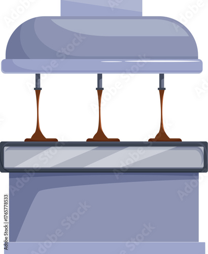 Chocolate cream machine pouring cream in food production factory processing line