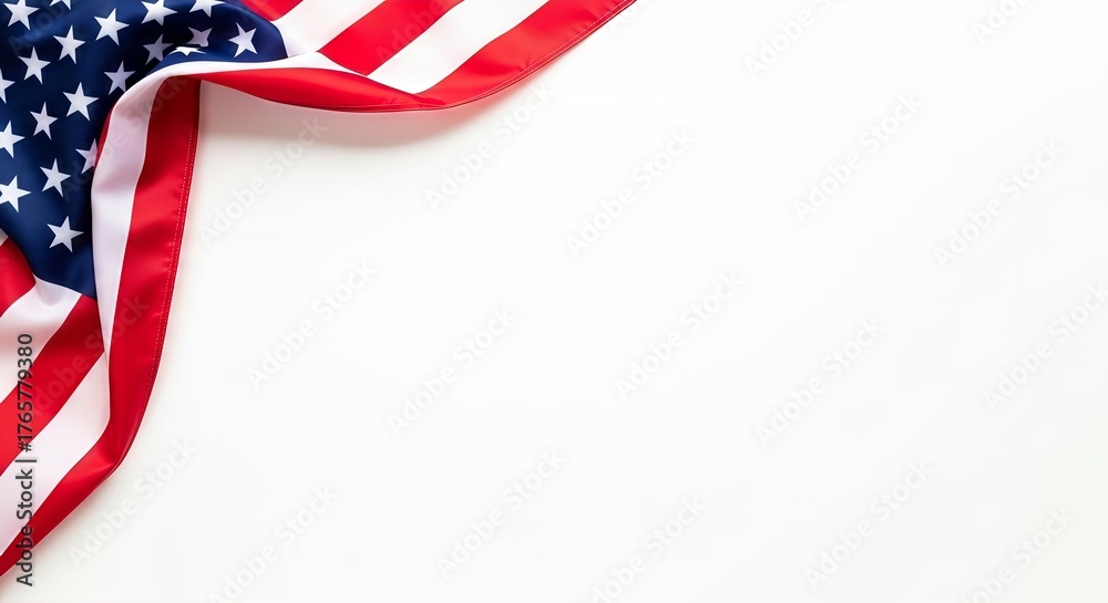 Obraz premium American flag gracefully draped on a pristine white backdrop evoking patriotism