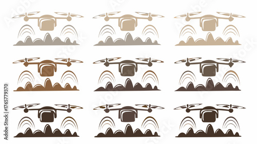 Modern drone flying above abstract landscape, showcasing aerial survey and exploration possibilities