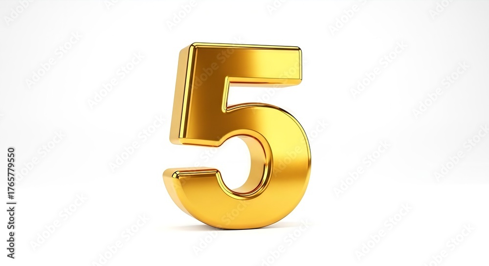 Fototapeta premium Captivating golden number five standing out against a clean white backdrop