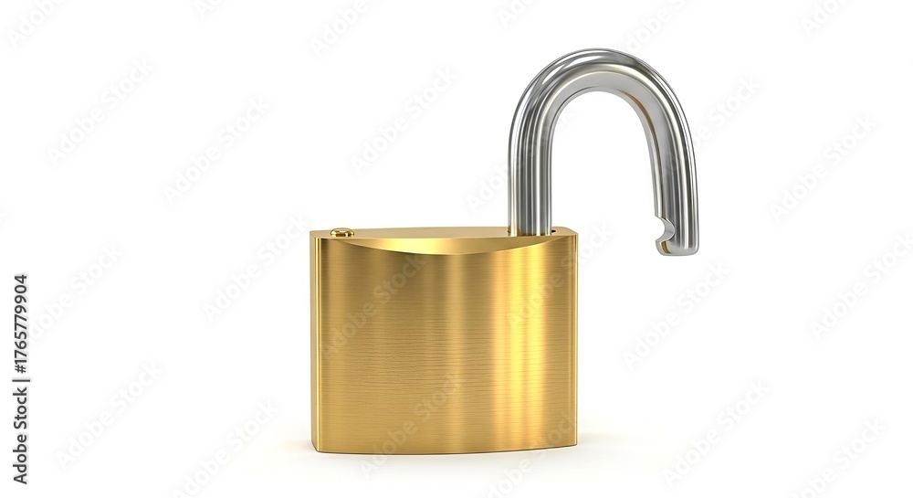 Naklejka premium Open golden padlock, security concept symbol of freedom and unlocked future possibilities