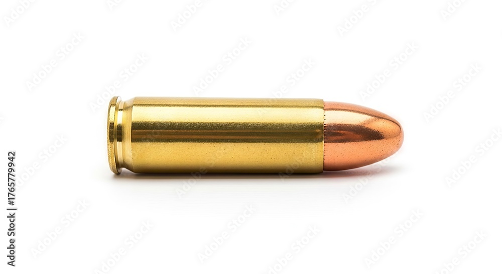 Fototapeta premium Isolated ammunition round on white background showcasing precision engineering
