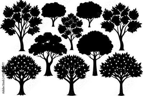 Tree Silhouette Vector Pack Isolated on White Background