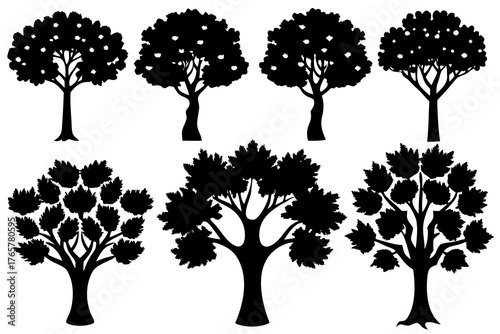 set of Tree Silhouette Vector Pack Isolated on White Background