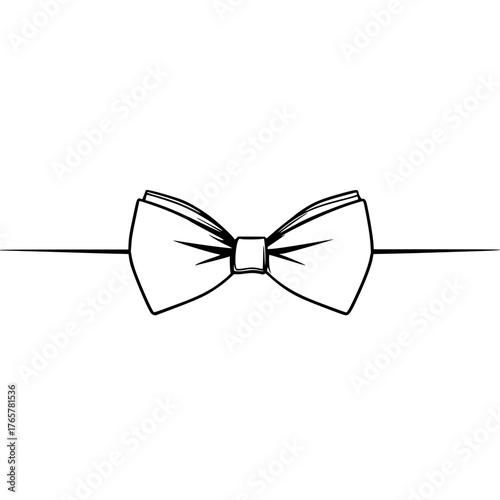 Illustration of a simple black and white bow tie with a thin line across a white background space