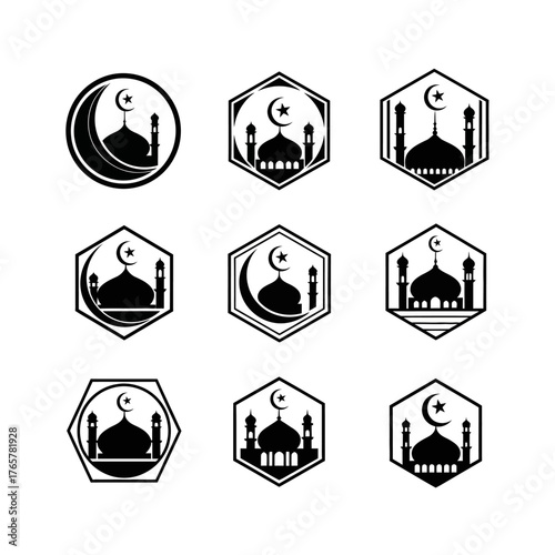 islamic mosque logos collection crescent moon star