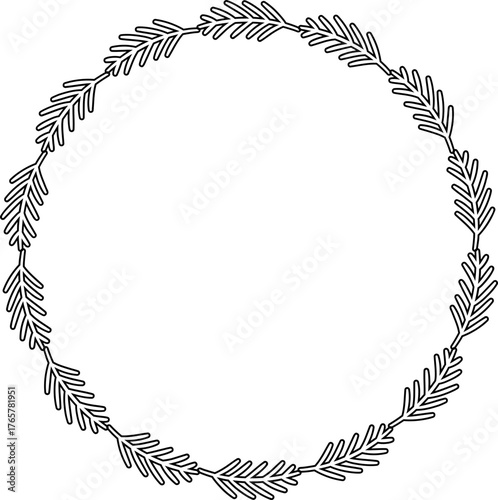 Pine needle wreath outline.
Christmas botanical wreath coloring pages and template.
Transparent background. SVG.
