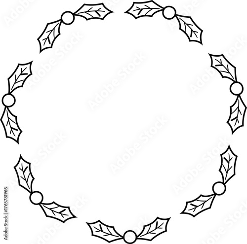 Holly berry wreath outline.
Christmas botanical wreath coloring pages and template.
Transparent background. SVG.
