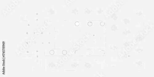 Top down architectural blueprint of a building with circular elements and surrounding trees