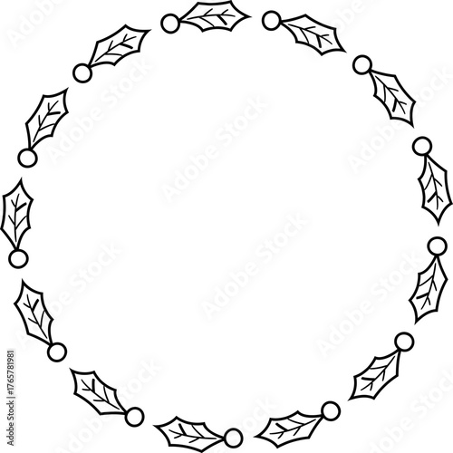 Holly berry wreath outline.
Christmas botanical wreath coloring pages and template.
Transparent background. SVG.
