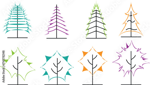 Minimalistic Floral and Tree Outline Vector Collection — Hand-Drawn Botanical Shapes for Modern Eco Design, Growth, and Life Symbol Concepts