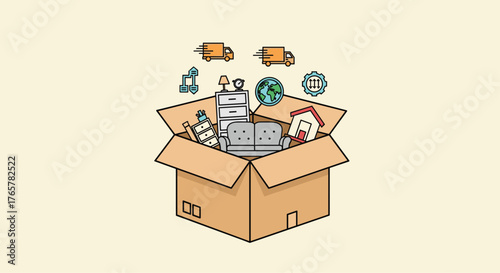 Stress-Free Moving with Delivery Trucks Bringing Home Furnishings and Décor in a Box, Perfect for Relocation Services and Lifestyle Transitions