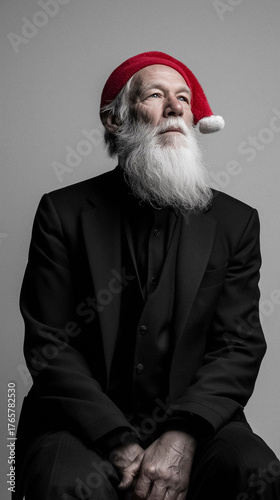Studio portrait in gray minimal light capturing black fashion concept through balanced emotion and elegant silhouette against a calm neutral background for refined visual storytelling