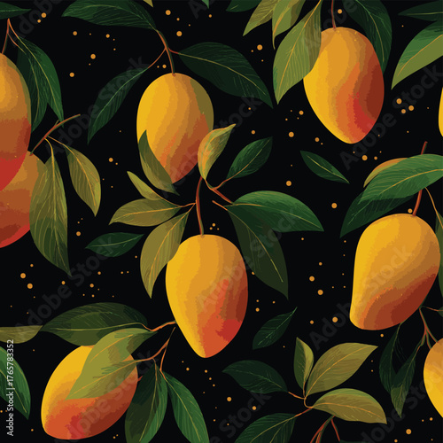 Fresh Mango Fruit Pattern. Sweet and Tropical Seamless Design