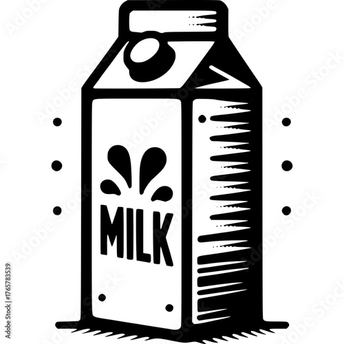 Carton of Milk: A clean, monochrome image of a milk carton, presenting a simple design. Capturing the essence of a wholesome beverage and its packaging. 
