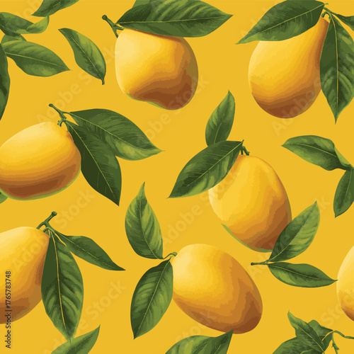 Fresh Mango Fruit Pattern. Sweet and Tropical Seamless Design