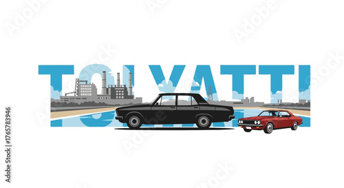 Vintage Cars and Industrial Skyline of Tolyatti