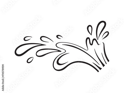 Water Splash Black and White Illustration Line Art Graphic