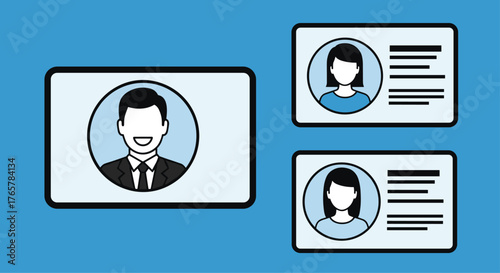 Professional identification cards displaying diverse employee portraits and essential data for secure access and recognition in business settings