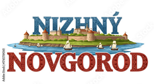 Nizhny Novgorod Kremlin and Sailing Ships Illustration