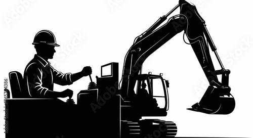 Excavator Operator Silhouette: Heavy Equipment, Construction Site, and Industrial Machinery Icon