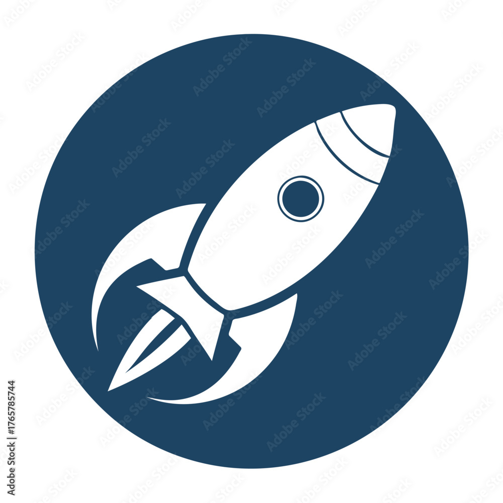 Fototapeta premium Creative Rocket Launch Logo Icon Silhouette on White Background
