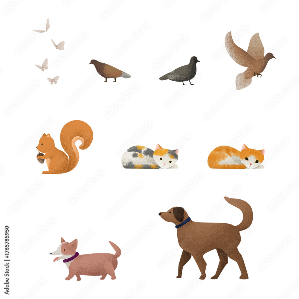 Obraz premium Cute Animal Clip Art Set with Textured Style on Transparent Background