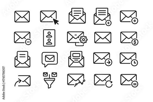 outline Icons for representing email, managing letters, or marketing campaigns.