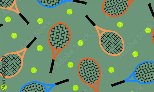 Seamless pattern with tennis rackets and balls. Sporty Background. Perfect for backgrounds related to sports, fitness, and recreation.