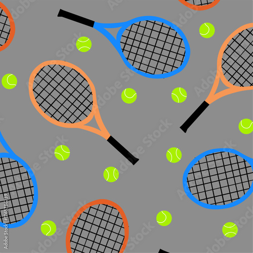 Seamless pattern with tennis rackets and balls. Sporty Background. Perfect for backgrounds related to sports, fitness, and recreation.
